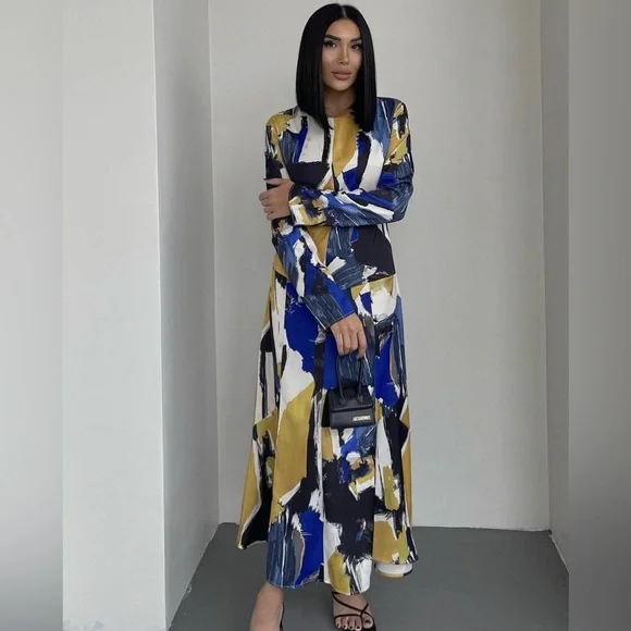 Zara | Dresses | Zara Abstract Multicolored Print Midi Dress Size L Nwt |  Poshmark